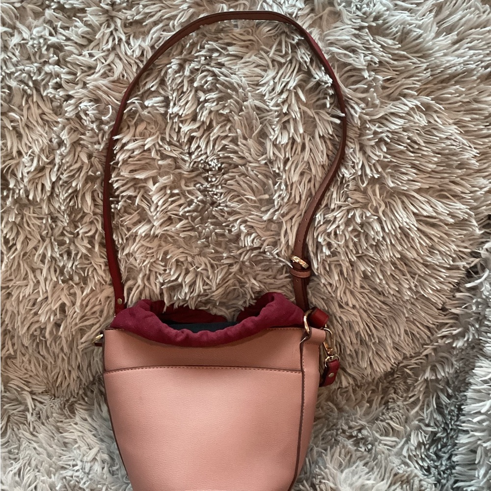 Salmon colored Leather & Suede Chelsea 28 Bucket Purse